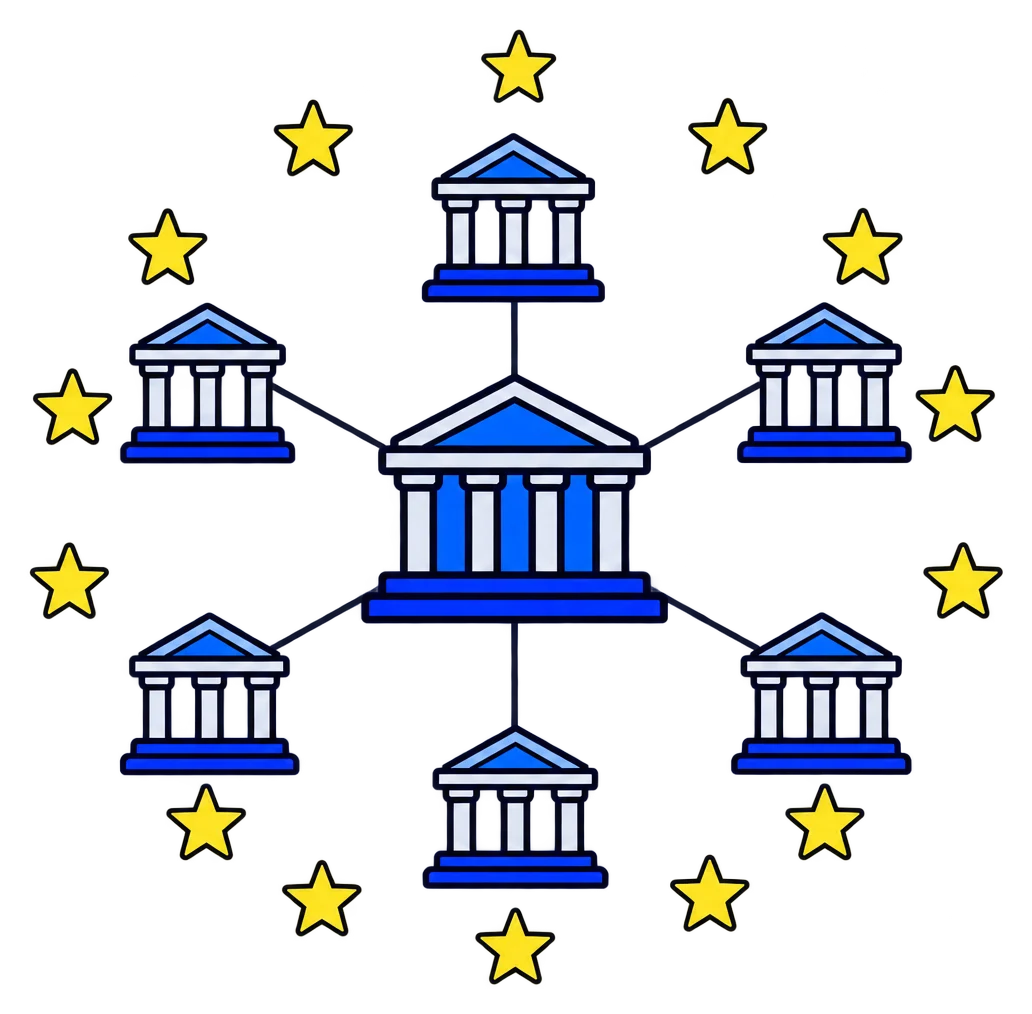 Das Eurosystem: die EZB in Frankfurt und die nationalen Zentralbanken der Euro-Länder.